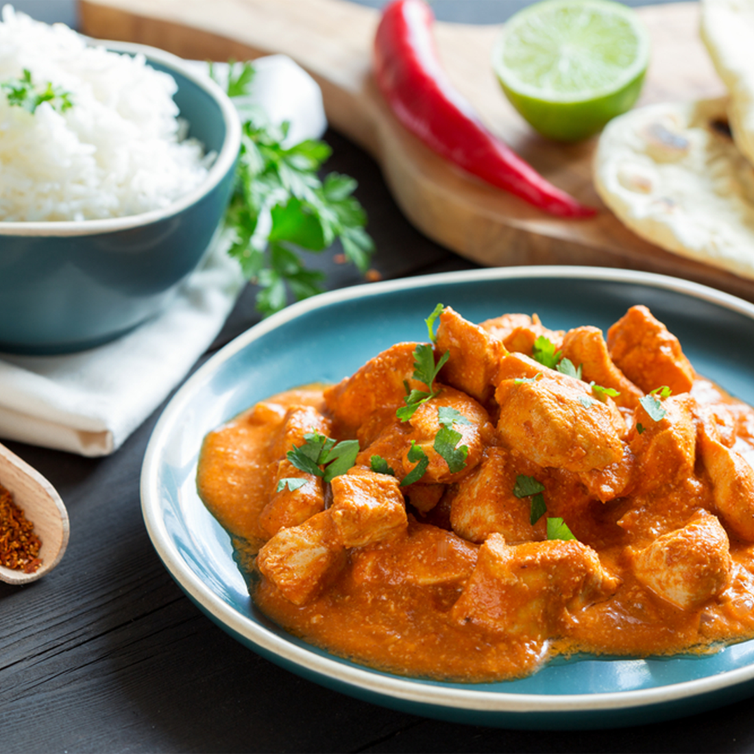 Vegan „Butter Chicken“ mit Reis